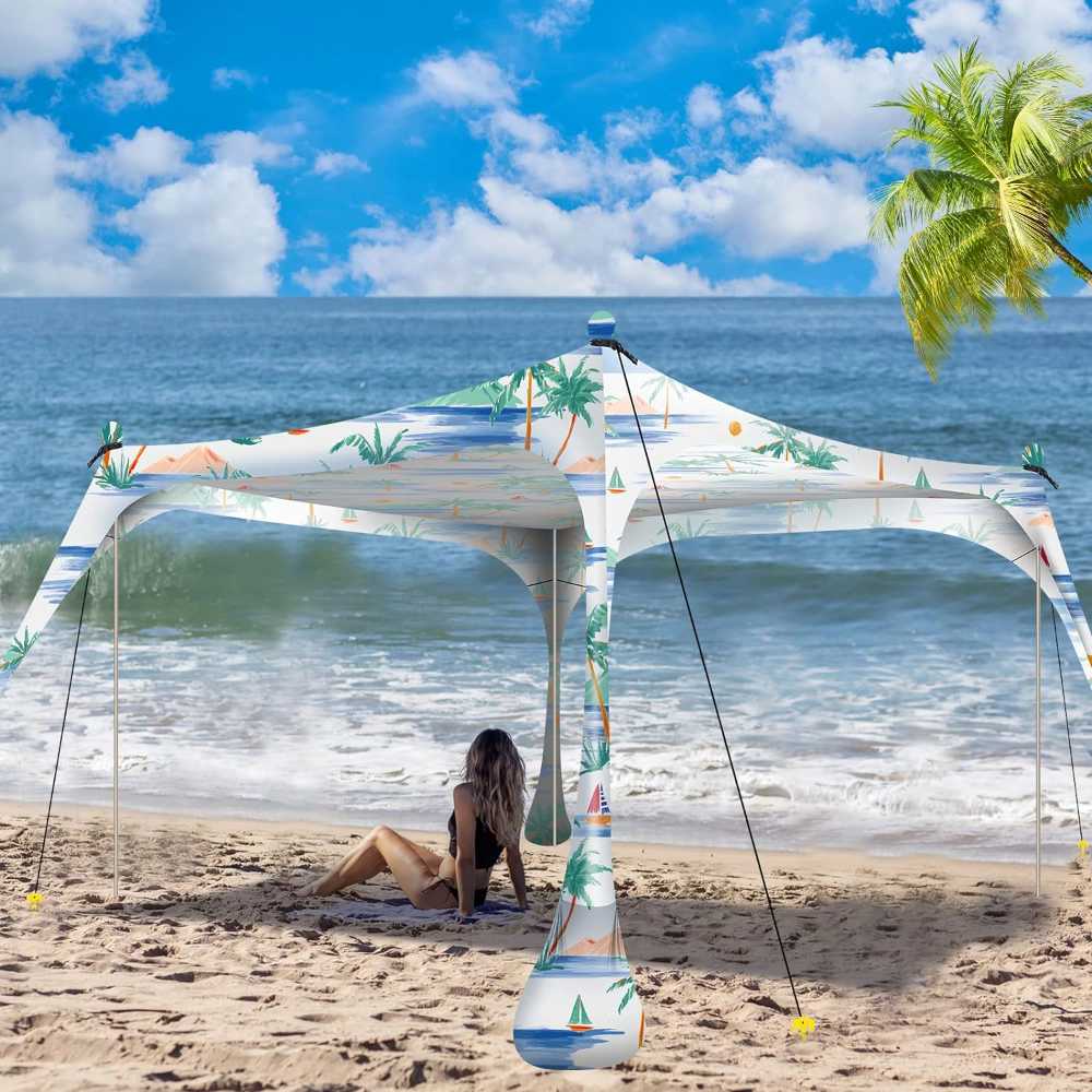 Portable Lightweight Outdoor Family Sunshade Beach Tent exterior view showing structural stability for 2-6 people