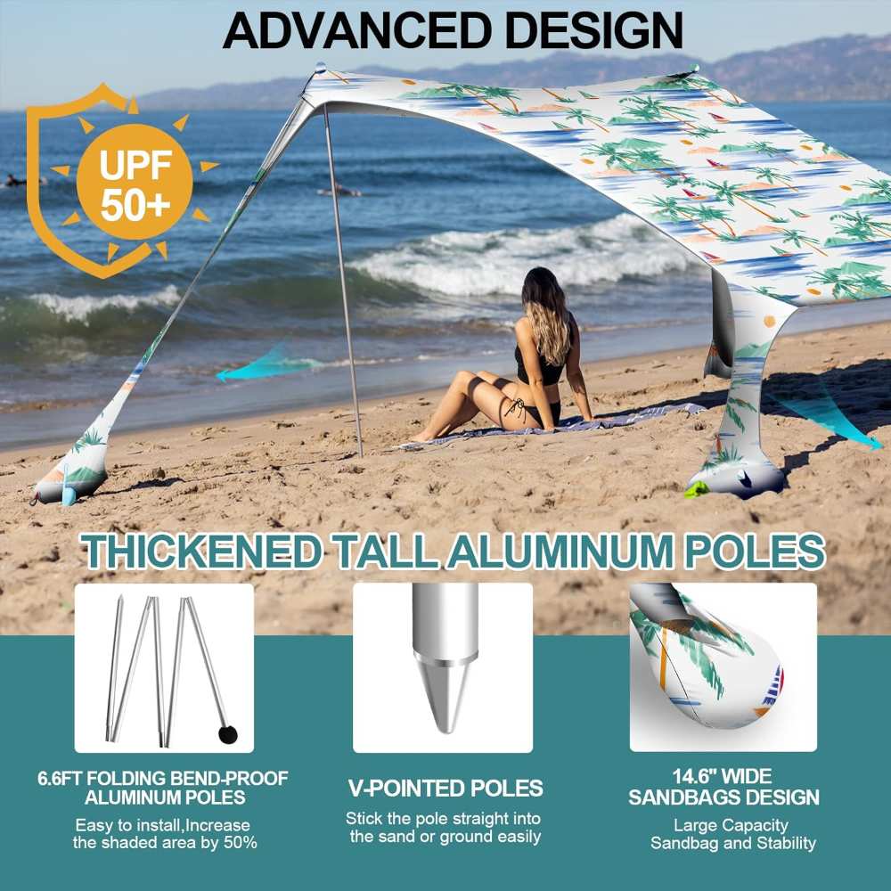 Detachable canopy design of the UPF50+ sun shelter demonstrating 360-degree ventilation and high-density mesh windows