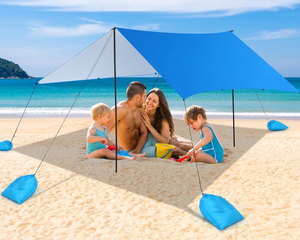 Upgraded 14.6 inch wide sandbags providing superior windproof stability and tension distribution for beach canopy