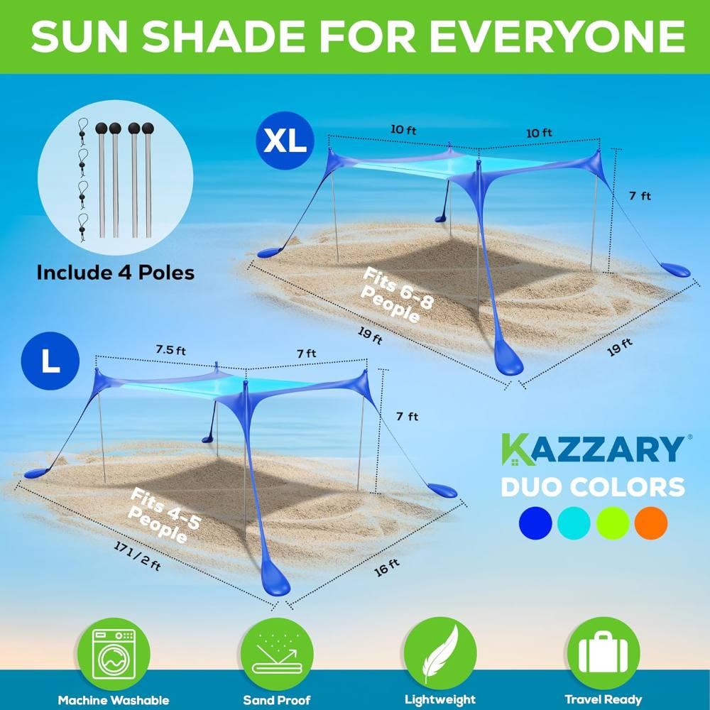 Portable Lightweight Outdoor Family Sunshade Beach Tent Sun Shelter UPF50+ Windproof Pop Up Canopy Shade Beach Tent