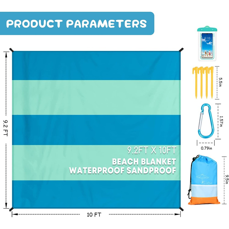 Beach Blanket Waterproof Sand-proof Beach Blanket for 2-8 People Extra Large Sandfree Beach Mat with 6 Stakes