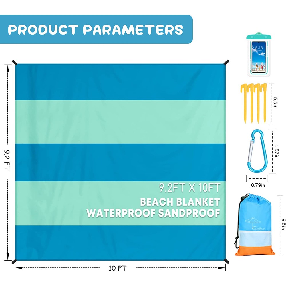 Beach Blanket Waterproof Sand-proof Beach Blanket for 2-8 People Extra Large Sandfree Beach Mat with 6 Stakes