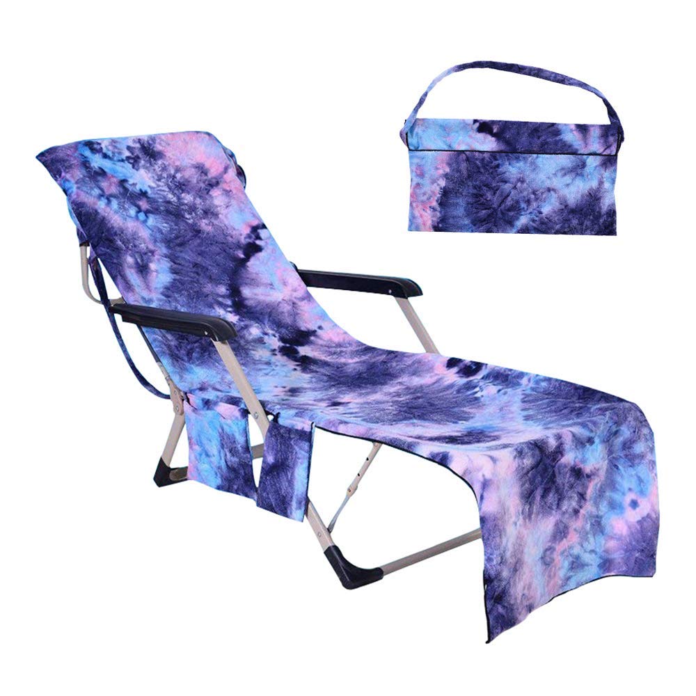 Lounge Chair Towel Cover Beach Chair Covers with 3 Pockets for Trips Beach Pool Garden Sunbathing Courtyard