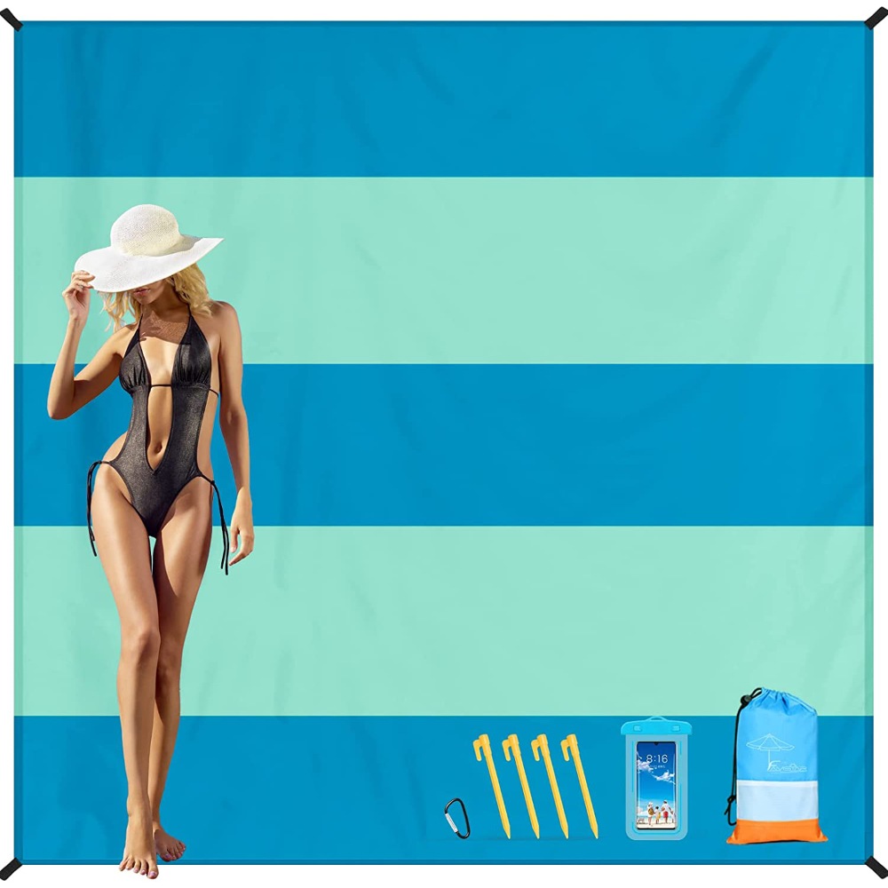 Beach Blanket Waterproof Sand-proof Beach Blanket for 2-8 People Extra Large Sandfree Beach Mat with 6 Stakes