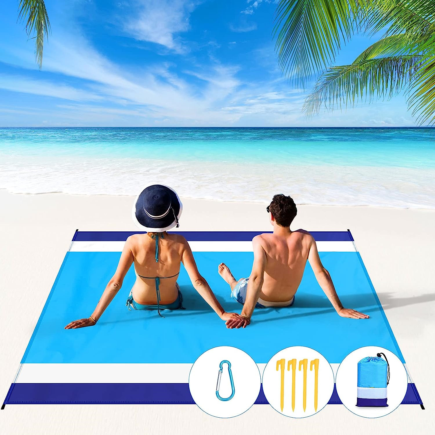 easy to take sandproof Beach Blanket Waterproof Sandproof Oversized 78''×81''