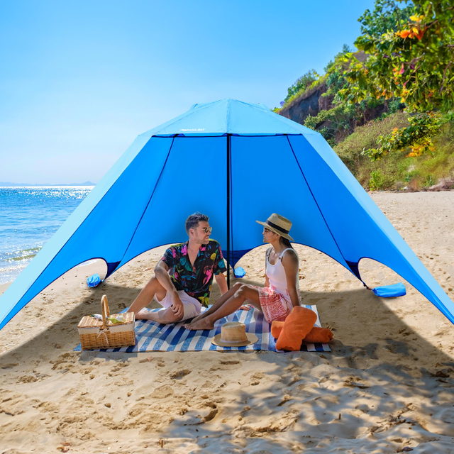 Manufactory UPF 50+ Easy Set Up Beach Canopy Tent Sun Shade,10.9x9.6 FT Portable Beach Tent Sun Shelter
