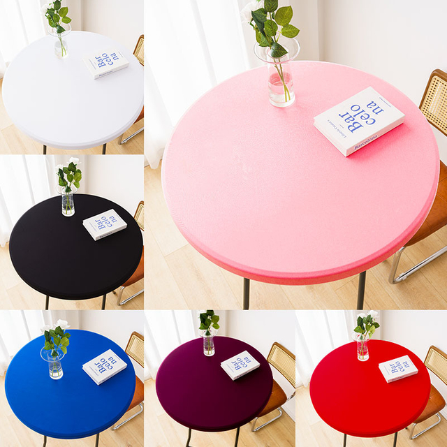 Round Table Cloth Cover, Elastic Fitted Flannel Backed Vinyl Tablecloths for 36"-44" Round Tables
