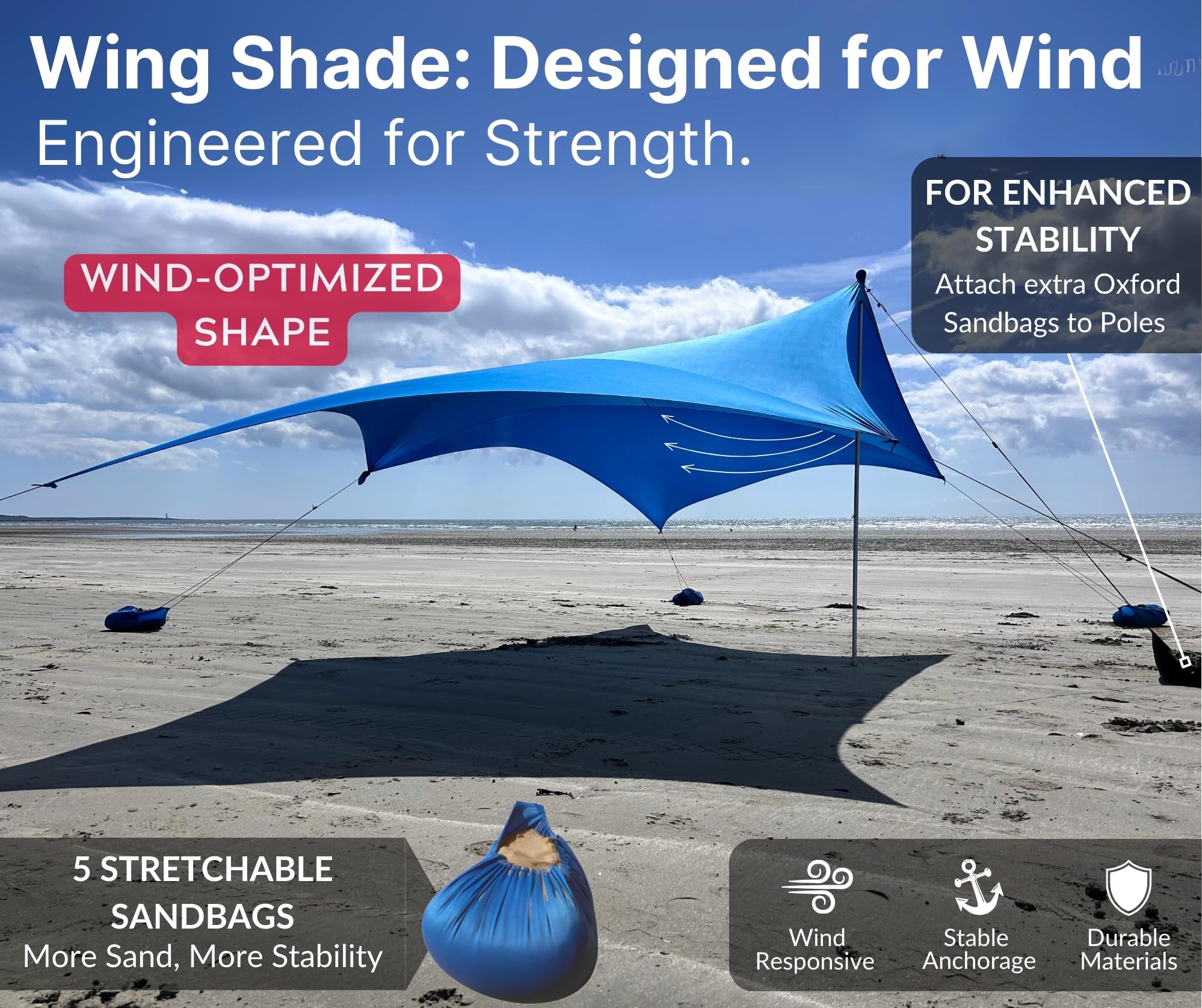 Wing Shade Beach Tent Sun Shelter - Large Portable 10x10 Pop Up Canopy