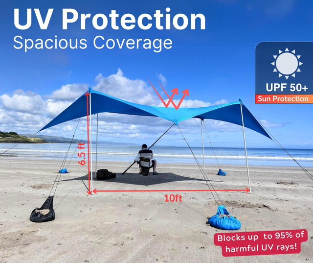 Wing Shade Beach Tent Sun Shelter - Large Portable 10x10 Pop Up Canopy