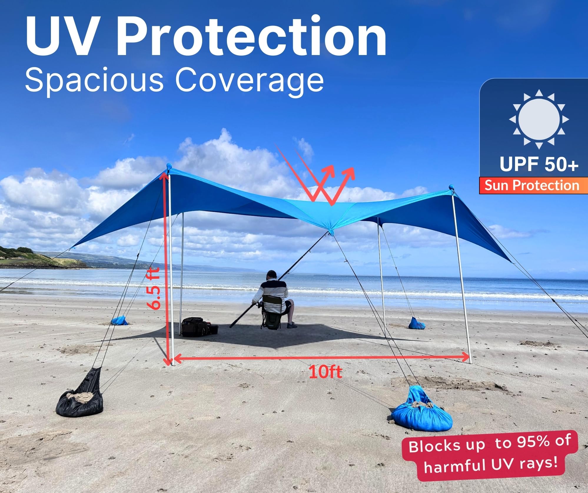 Wing Shade Beach Tent Sun Shelter - Large Portable 10x10 Pop Up Canopy