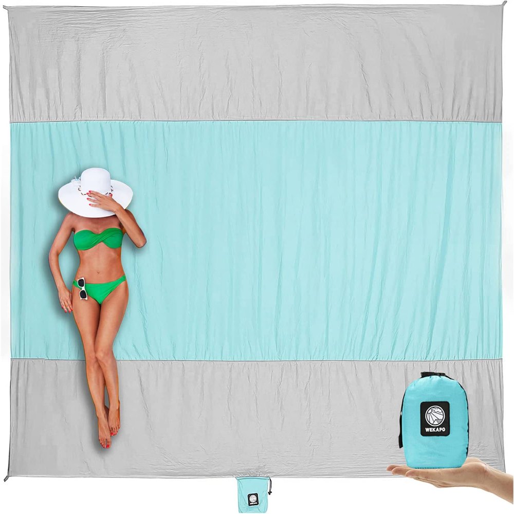 Custom Color Logo Outdoor Picnic Water-Proof Pocket Beach Blanket Sand Free Camping Mat for Girls and Boys