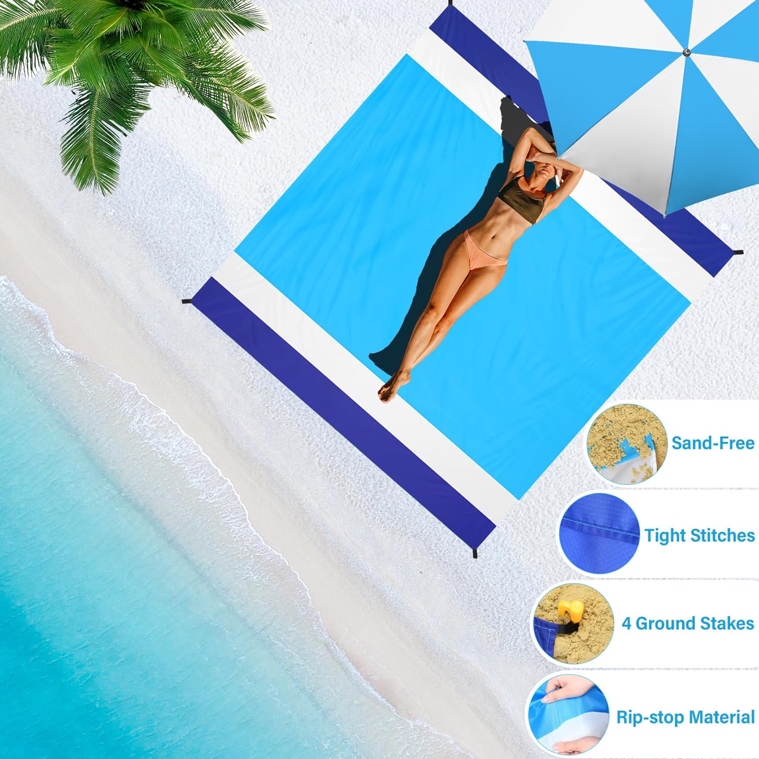 easy to take sandproof Beach Blanket Waterproof Sandproof Oversized 78''×81''
