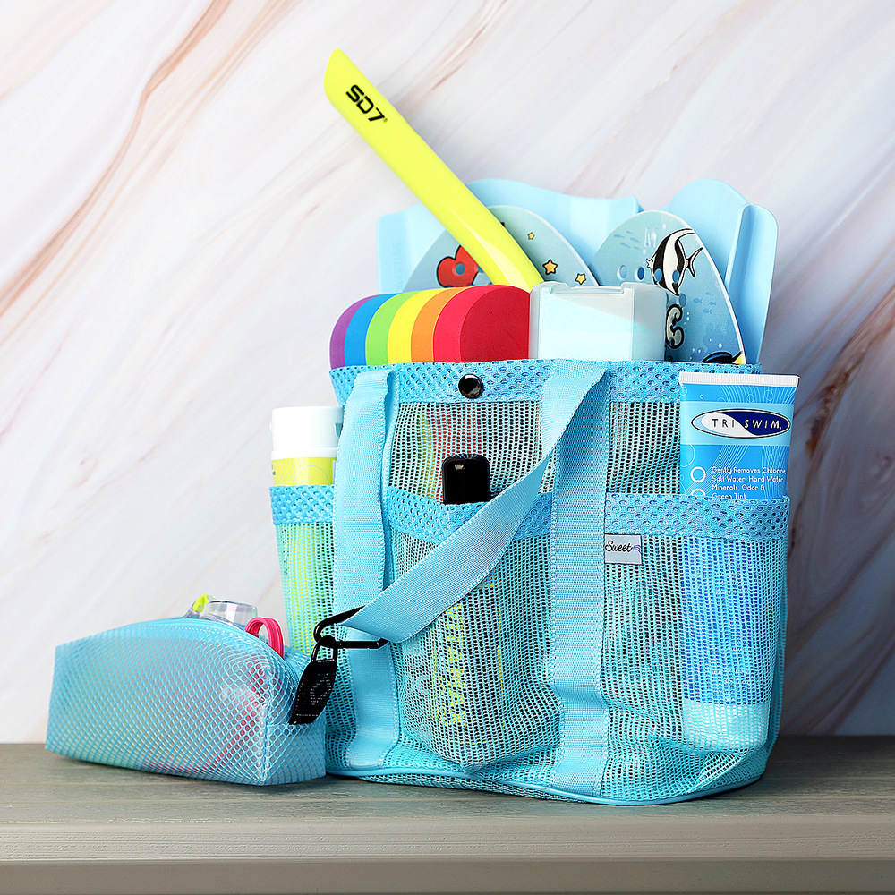 Mesh Beach Bag Family - Beach Tote 9 Pockets Beach Towel Bag