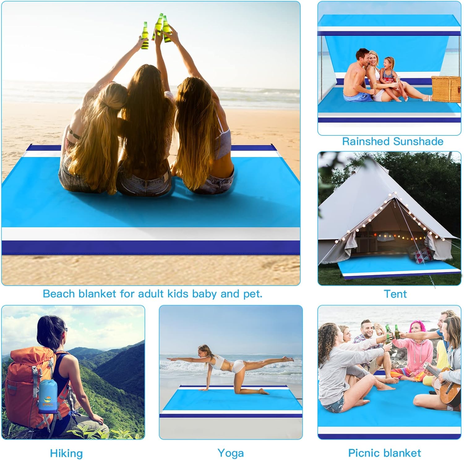 easy to take sandproof Beach Blanket Waterproof Sandproof Oversized 78''×81''