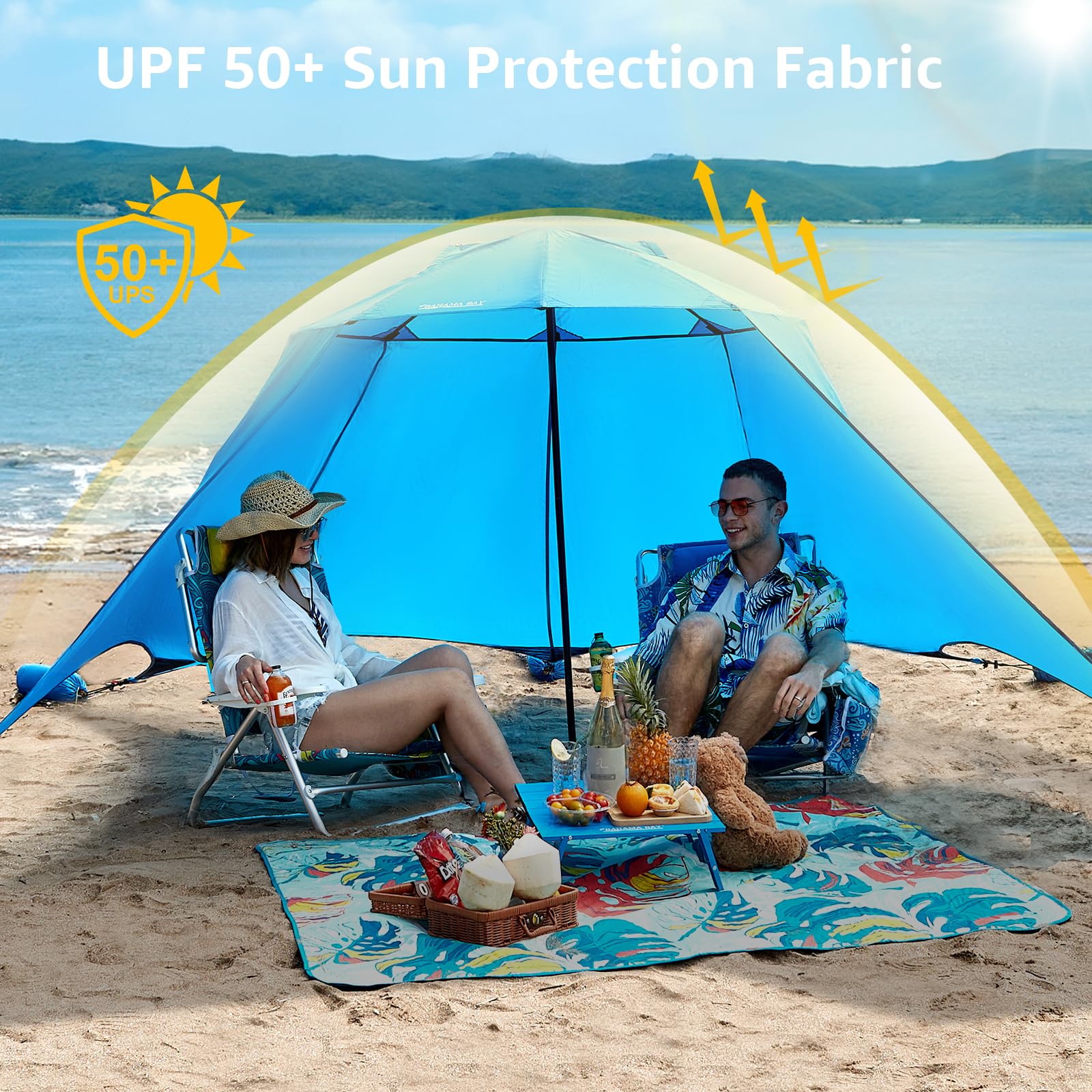 Manufactory UPF 50+ Easy Set Up Beach Canopy Tent Sun Shade,10.9x9.6 FT Portable Beach Tent Sun Shelter