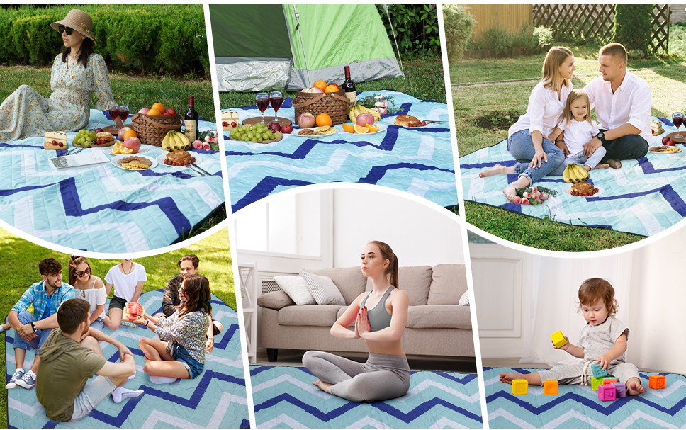 Various application scenarios including beach vacations, camping trips, and corporate festivals