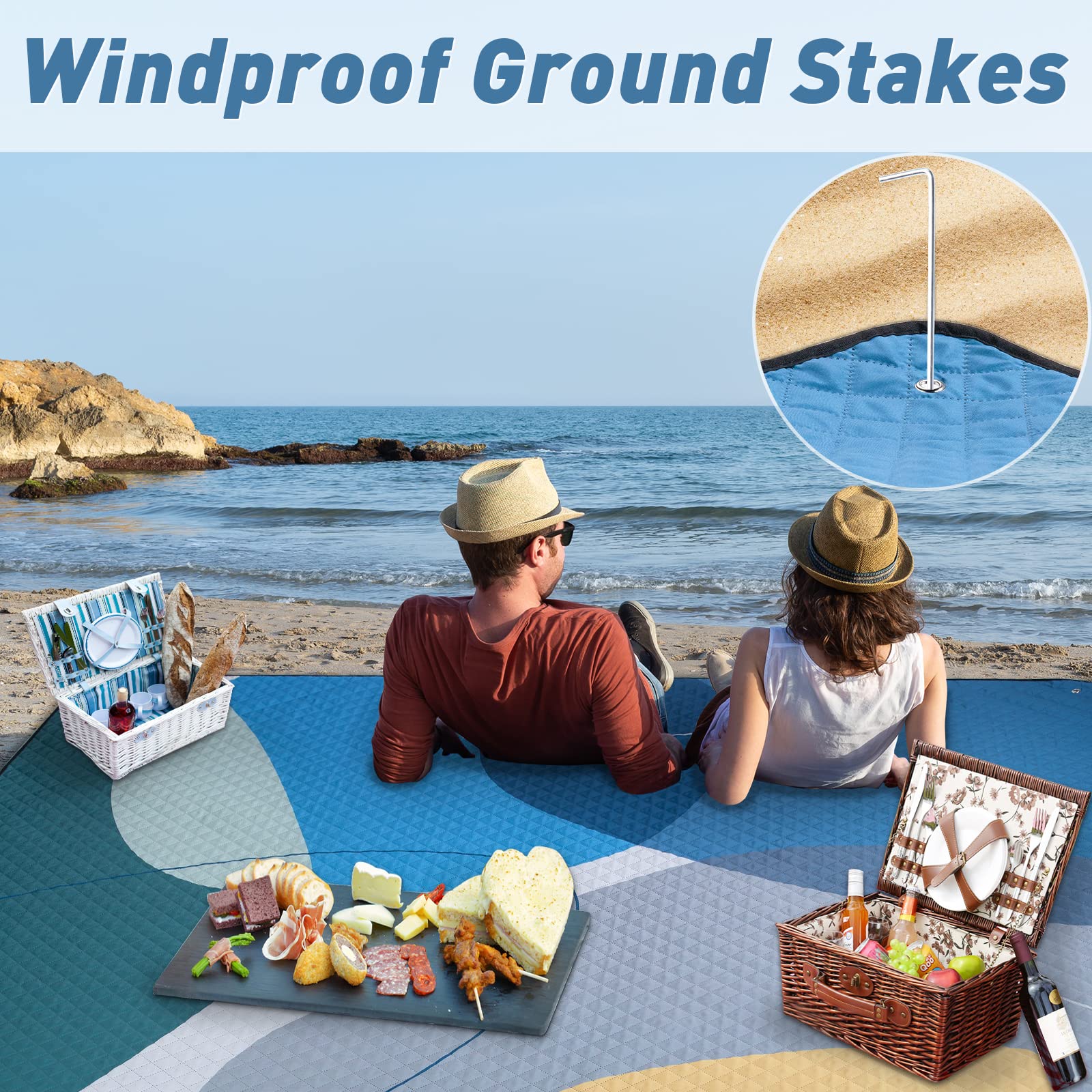 Windproof ground stakes securing the picnic mat, available for OEM customization