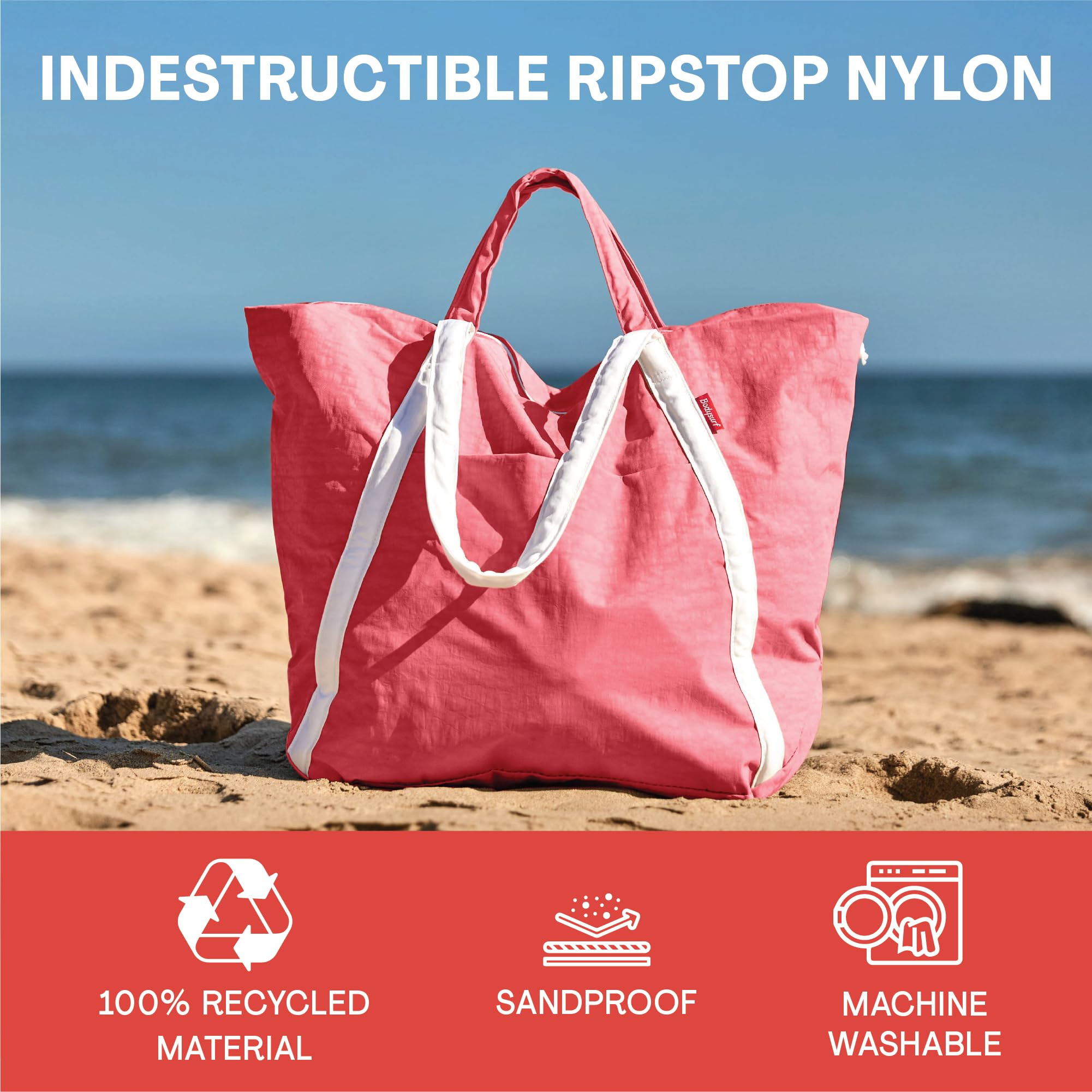 Easy to clean waterproof surface of the nylon beach tote