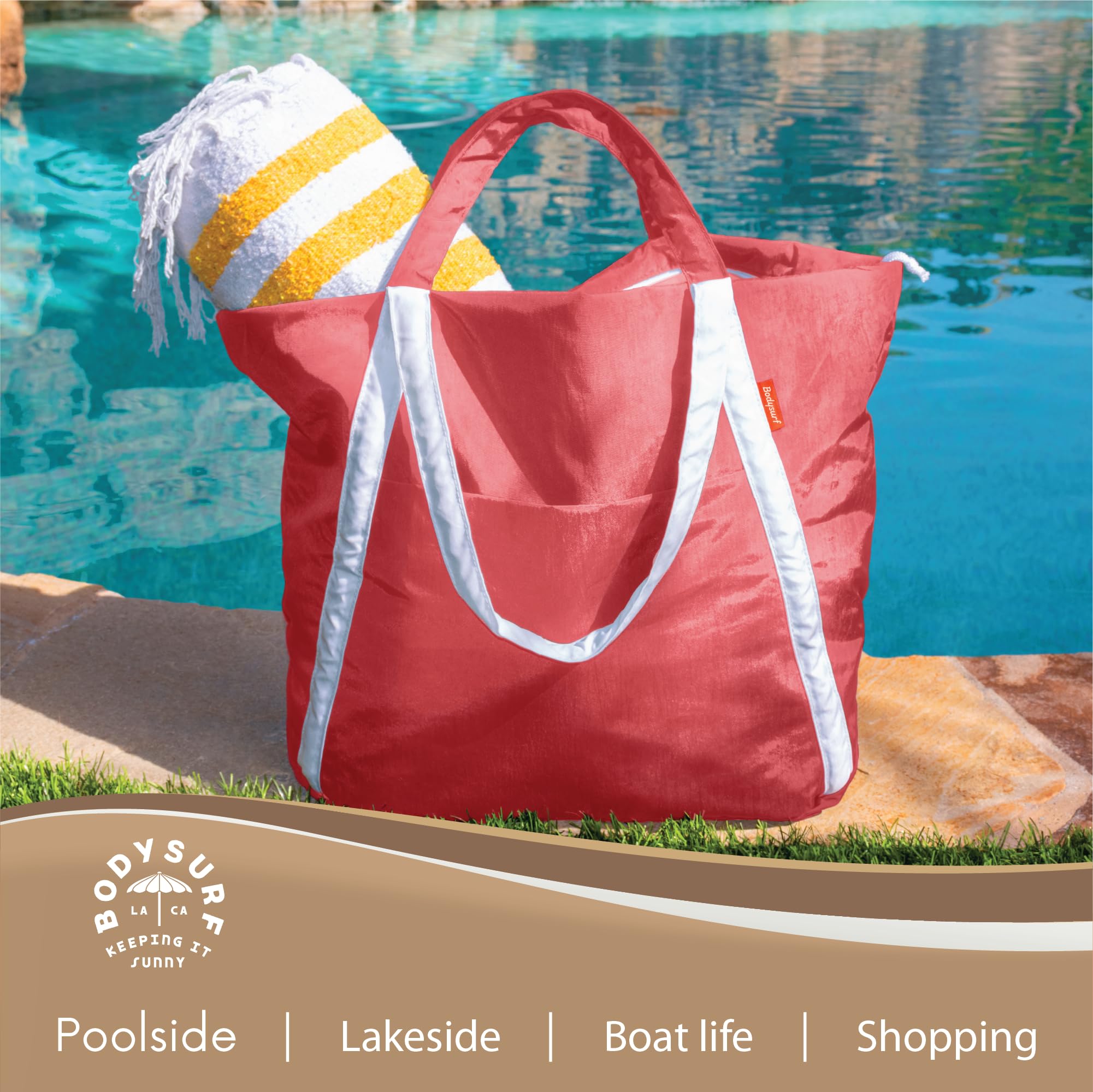 Extra large and small beach bags available in six vibrant colors