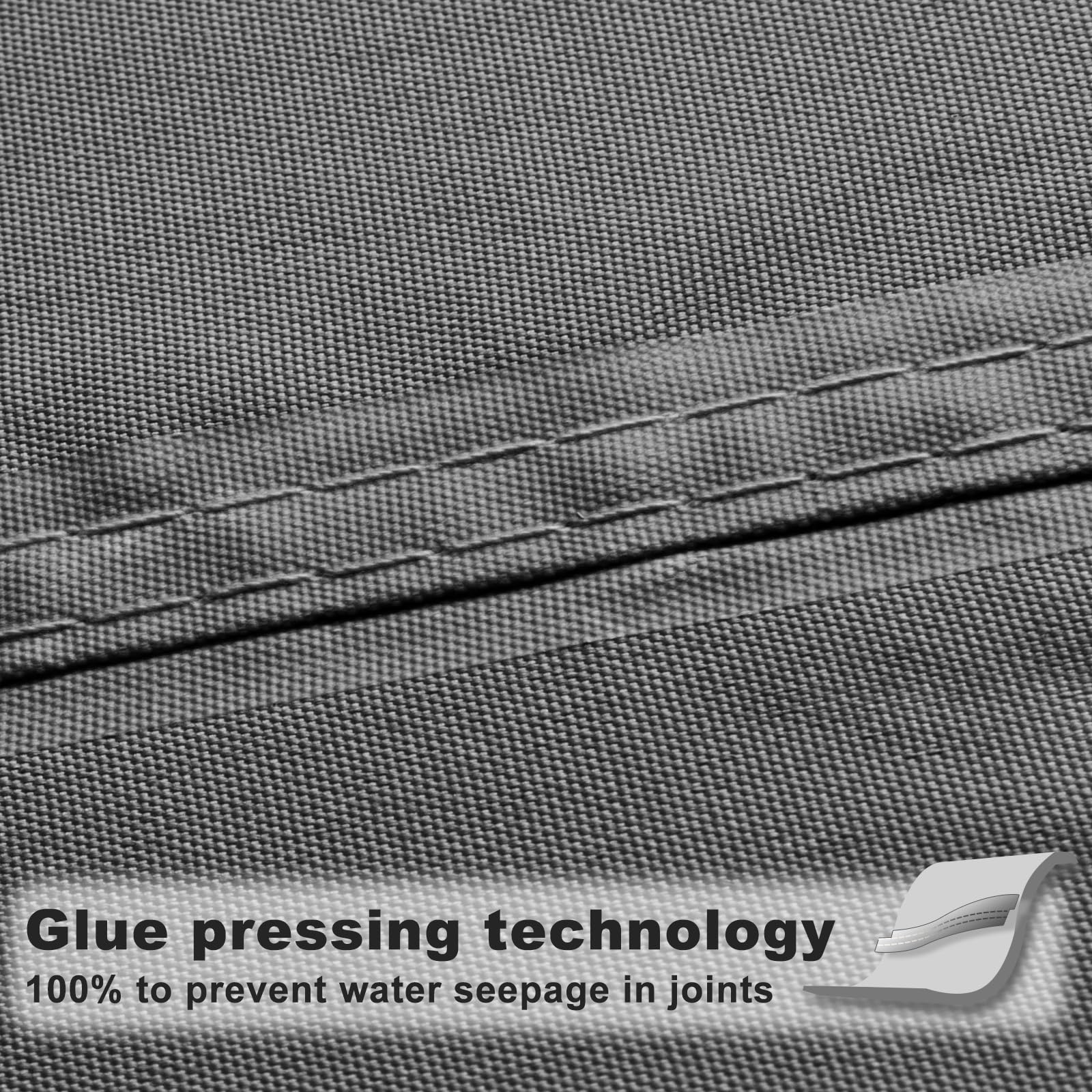 Detailed view of the hot adhesive film covering technology and double-line stitching on the shade sail